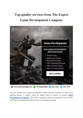 Top-quality services from The Expert Game Development Company