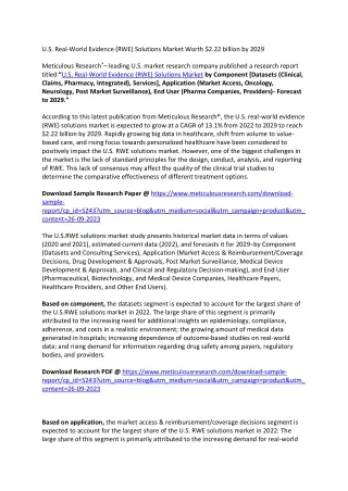 U.S. Real-World Evidence (RWE) Solutions Market Worth $2.22 billion by 2029