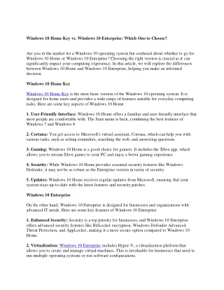Windows 10 Home Key vs. Windows 10 Enterprise: Which One to Choose?