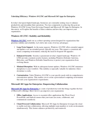 Unlocking Efficiency: Windows 10 LTSC and Microsoft 365 Apps for Enterprise