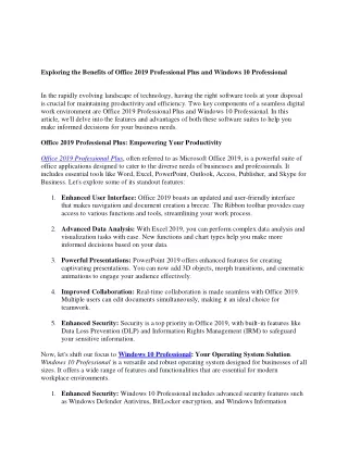 Exploring the Benefits of Office 2019 Professional Plus and Windows 10 Professio