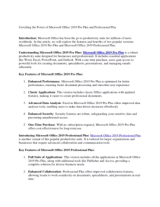 Unveiling the Power of Microsoft Office 2019 Pro Plus and Professional Plus
