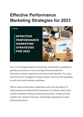 Effective Performance Marketing Strategies for 2023