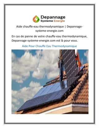 Aide chauffe-eau thermodynamique  Depannage-systeme-energie