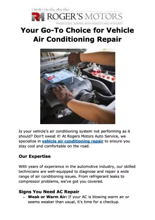 Your Go-To Choice for Vehicle Air Conditioning Repair