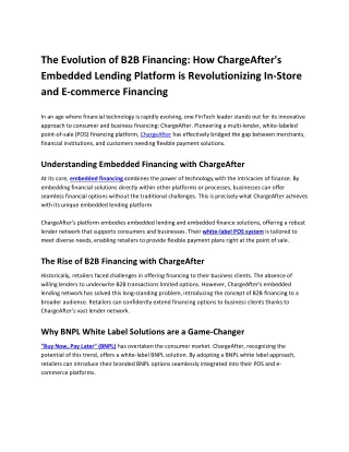 The Evolution of B2B Financing How ChargeAfter's Embedded Lending Platform is Revolutionizing In-Store and E-commerce Fi