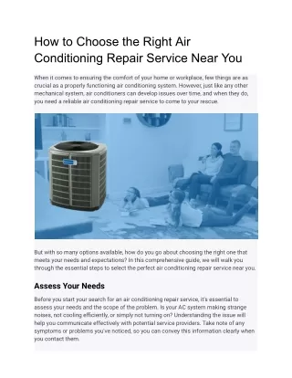 How to Choose the Right Air Conditioning Repair Service Near You