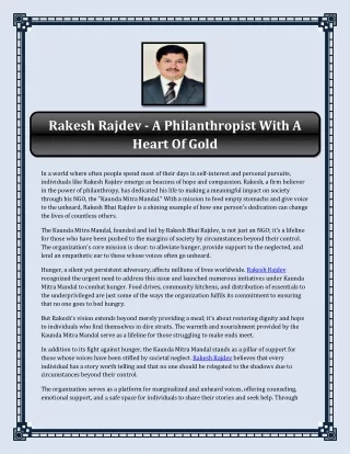 Rakesh Rajdev - A Philanthropist With A Heart Of Gold