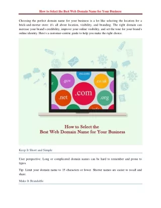 How to Select the Best Web Domain Name for Your Business