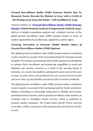 Ground Surveillance Radar (GSR) Systems Market  Growth, Trends and Forecast 2035
