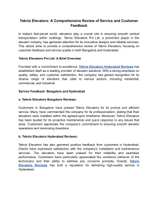 Teknix Elevators_ A Comprehensive Review of Service and Customer Feedback