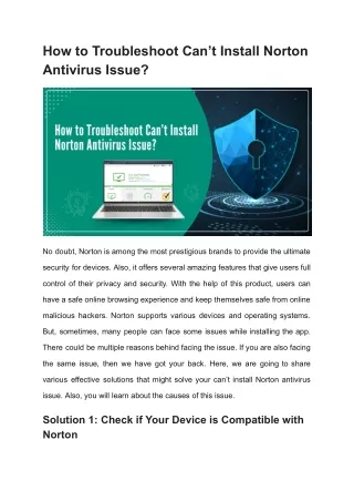 How to Troubleshoot Can’t Install Norton Antivirus Issue