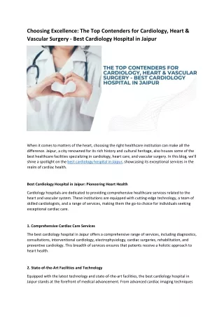 Choosing Excellence: The Top Contenders for Cardiology, Heart & Vascular Surgery