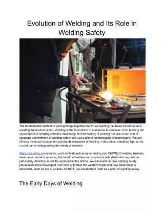 Evolution of Welding and Its Role in Welding Safety