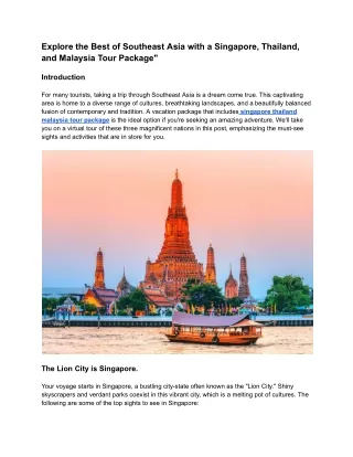 Explore the Best of Southeast Asia with a Singapore, Thailand, and Malaysia Tour Package_