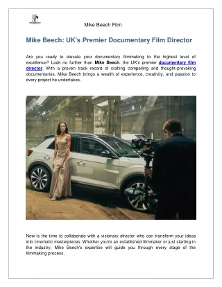 Mike Beech: UK's Premier Documentary Film Director