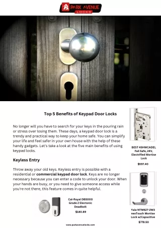 Top 5 Benefits of Keypad Door Locks