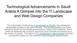 Technological Advancements in Saudi Arabia A Glimpse into the IT Landscape and Web Design Companies