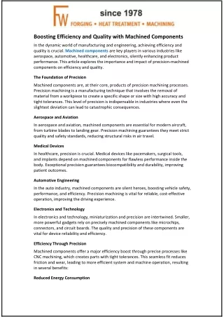 Boosting Efficiency and Quality with Machined Components