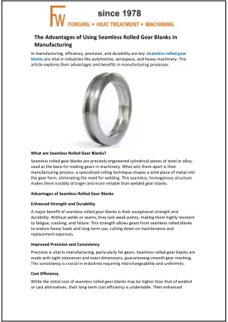 The Advantages of Using Seamless Rolled Gear Blanks in Manufacturing