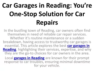 Car Garages in Reading You’re One-Stop Solution for Car Repairs