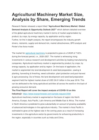 Agricultural Machinery Market Size, Analysis by Share