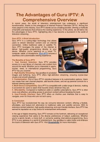 The Advantages of Guru IPTV: A Comprehensive Overview