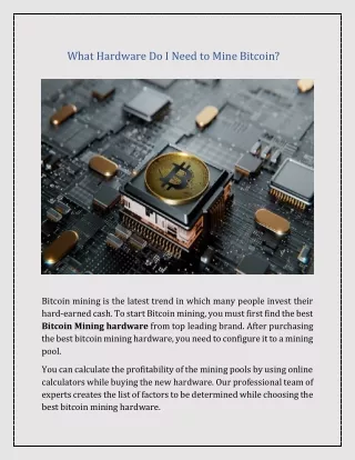 What Hardware Do I Need To Mine Bitcoin