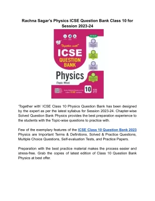 Best ICSE Class 10 Question Bank 2023 Physics for Board Exam preparation