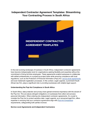 Independent Contractor Agreement Templates_ Streamlining Your Contracting Process in South Africa