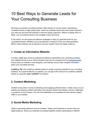 10 Best Ways to Generate Leads for Your Consulting Business