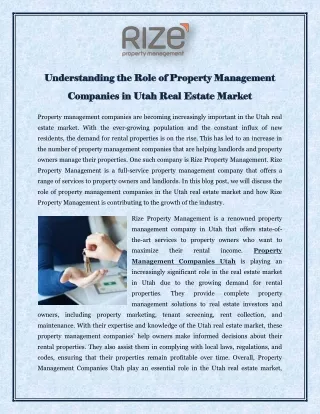 Understanding the Role of Property Management Companies in Utah Real Estate Market