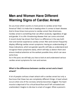 Men and Women Have Different Warning Signs of Cardiac Arrest