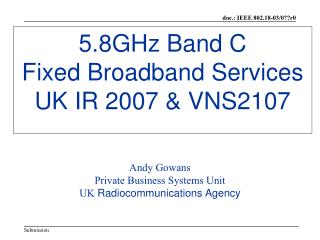 5.8GHz Band C Fixed Broadband Services UK IR 2007 &amp; VNS2107