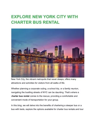 EXPLORE NEW YORK CITY WITH CHARTER BUS RENTAL | BUS CHARTER NATIONWIDE USA