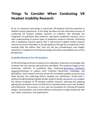 Things To Consider When Conducting VR Headset Usability Research