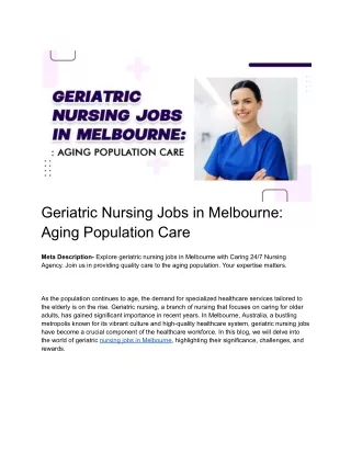Melbourne Geriatric Nursing Roles: Meeting the Needs of Older Adults