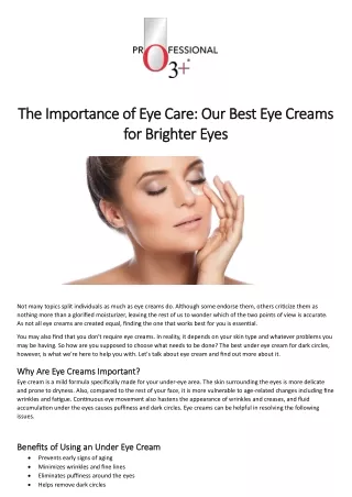 The Importance of Eye Care- Best Eye Creams for Brighter Eyes by O3