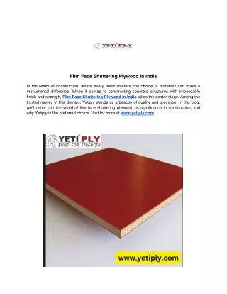 Film Face Shuttering Plywood In India