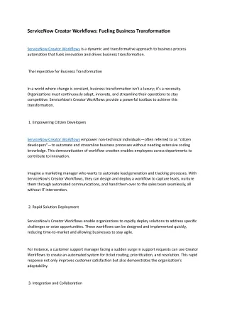 ServiceNow Creator Workflows: Fueling Business Transformation