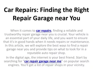 Car Repairs Finding the Right Repair Garage near You