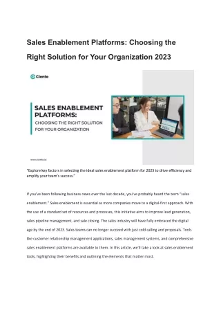 Sales Enbalement Platforms