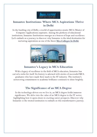 Mca Colleges In Delhi-Inmantec Institutions