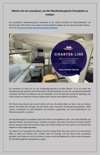 Luxus Boot Mieten in der Mecklenburgischen Seenplatte von Charter-Line