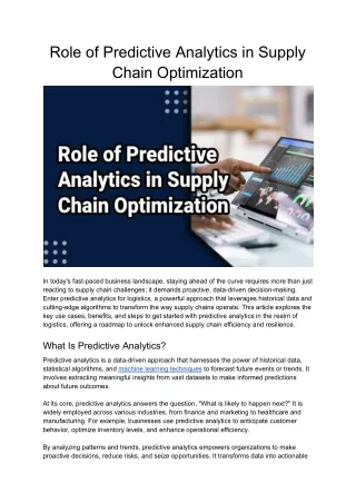 Role of Predictive Analytics in Supply Chain Optimization