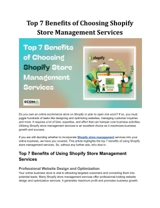 Top 7 Benefits of Shopify Store Management Services