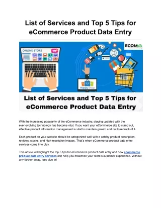 List of Services and Top 5 Tips for eCommerce Product Data Entry