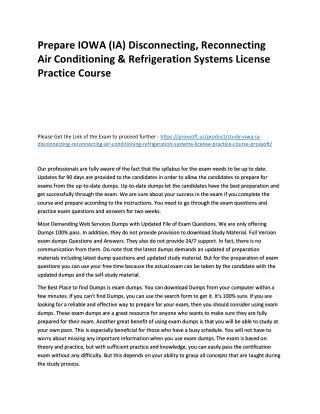 Prepare IOWA (IA) Disconnecting, Reconnecting Air Conditioning & Refrigeration S