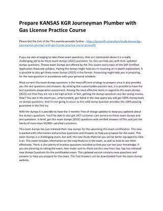 Prepare KANSAS KGR Journeyman Plumber with Gas License Practice Course