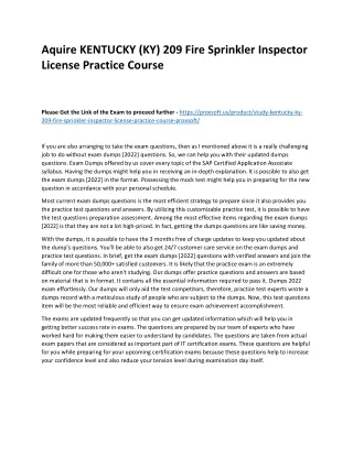 Aquire KENTUCKY (KY) 209 Fire Sprinkler Inspector License Practice Course